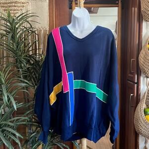 Young Stuff Vintage 90s Sweater M | Made in USA Colorblock V-Neck Retro Pullover